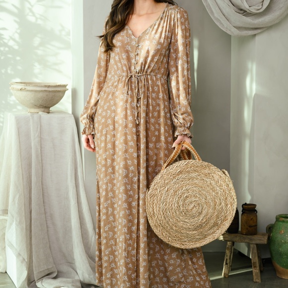 WOMEN'S LONG SLEEVE FLORAL MAXI DRESS - Picture 5 of 10